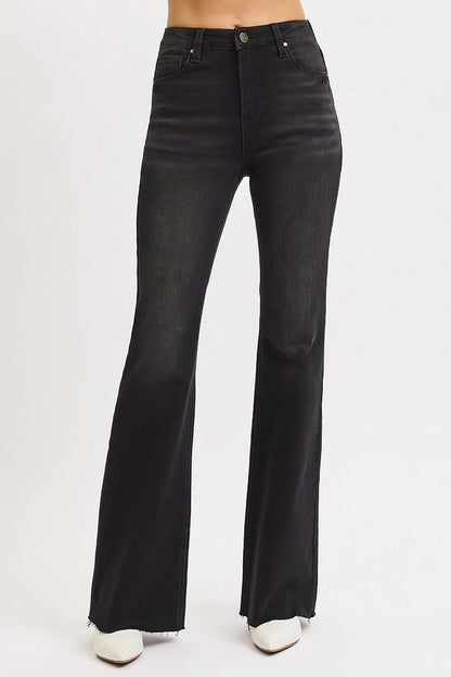 Risen High Rise Flare Raw Cut Hem Jeans - Wild Azalea Boutique
