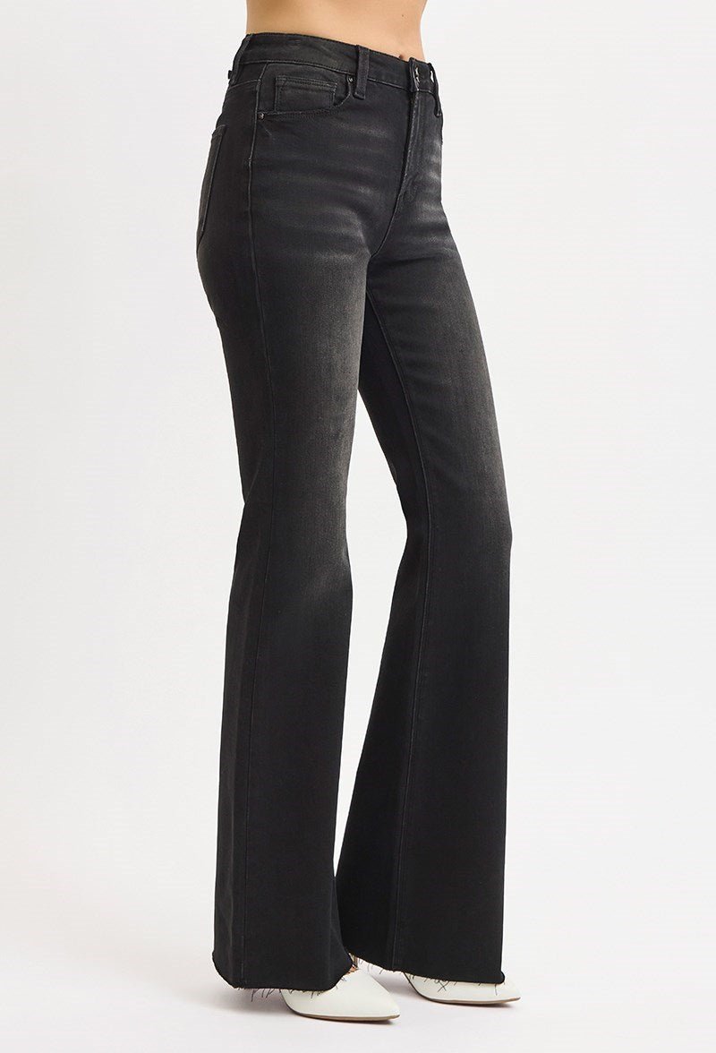 Risen High Rise Flare Raw Cut Hem Jeans - Wild Azalea Boutique