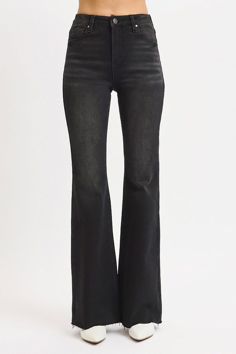 Risen High Rise Flare Raw Cut Hem Jeans - Wild Azalea Boutique