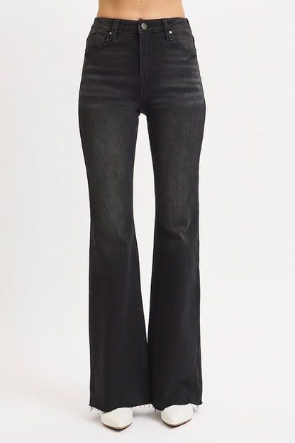 Risen High Rise Flare Raw Cut Hem Jeans - Wild Azalea Boutique
