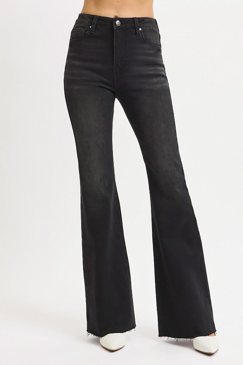 Risen High Rise Flare Raw Cut Hem Jeans - Wild Azalea Boutique