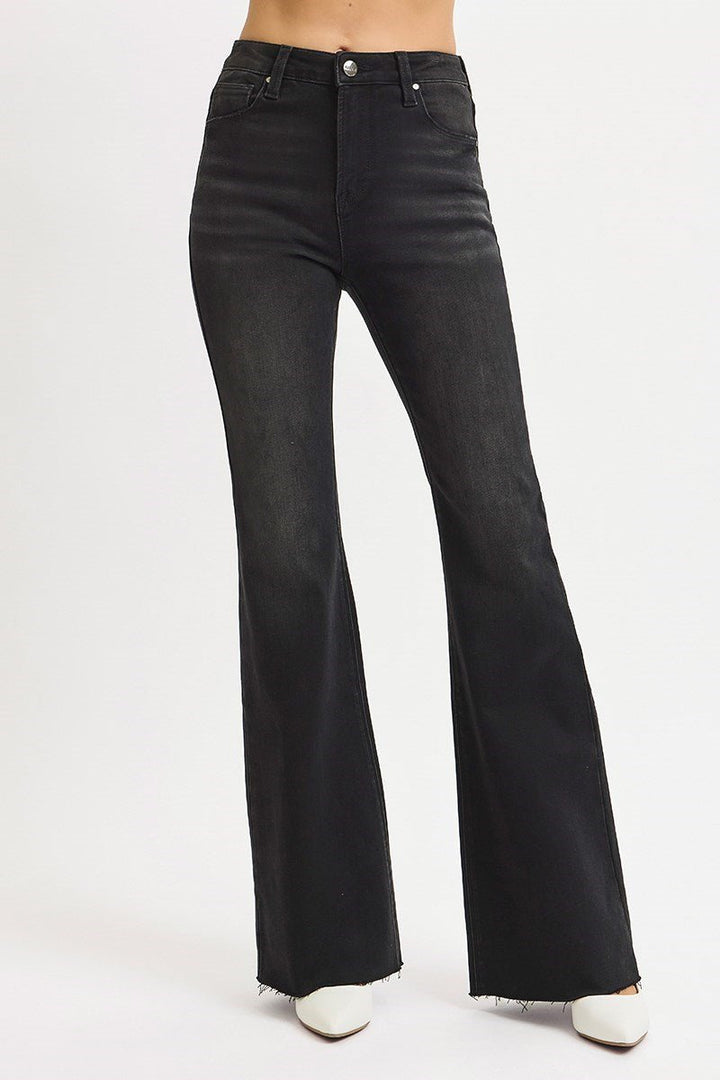 Risen High Rise Flare Raw Cut Hem Jeans - Wild Azalea Boutique
