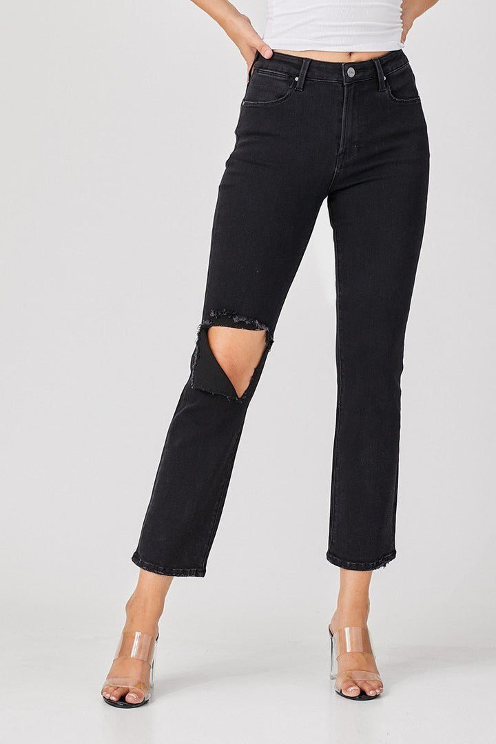 Risen High Rise Straight Leg Ankle Legnth Relaxed Distressed Jeans - Wild Azalea Boutique