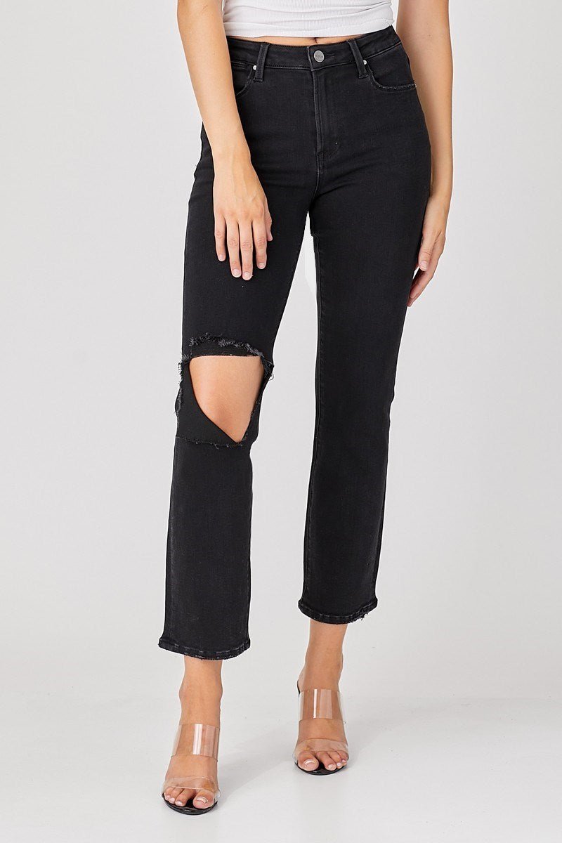 Risen High Rise Straight Leg Ankle Legnth Relaxed Distressed Jeans - Wild Azalea Boutique