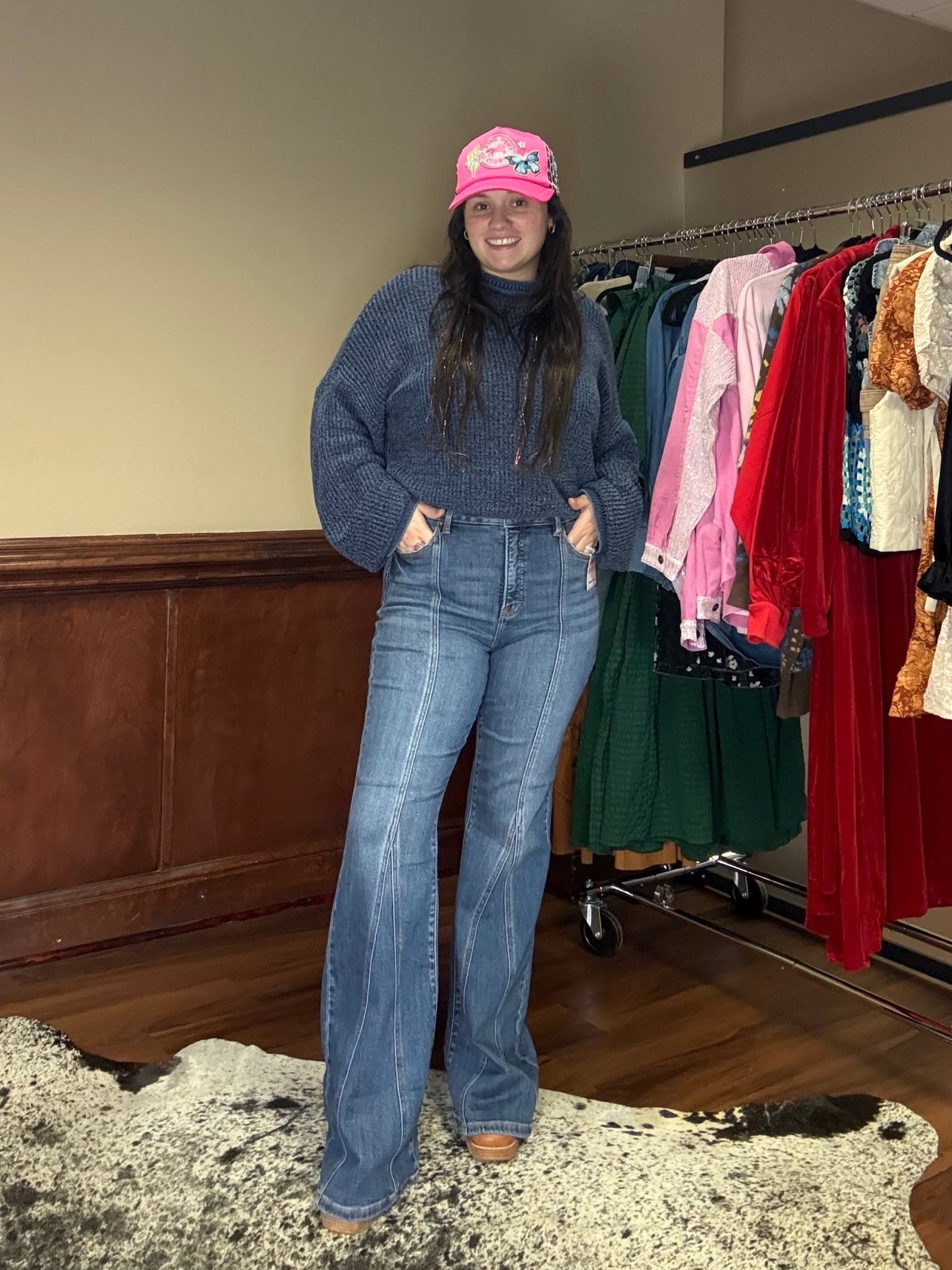 Risen Tummy Control High Waisted Flare Jeans with Front Seam - Wild Azalea Boutique