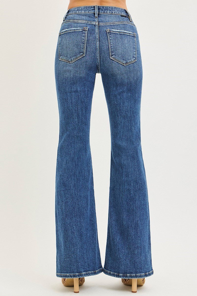Risen Tummy Control High Waisted Flare Jeans with Front Seam - Wild Azalea Boutique