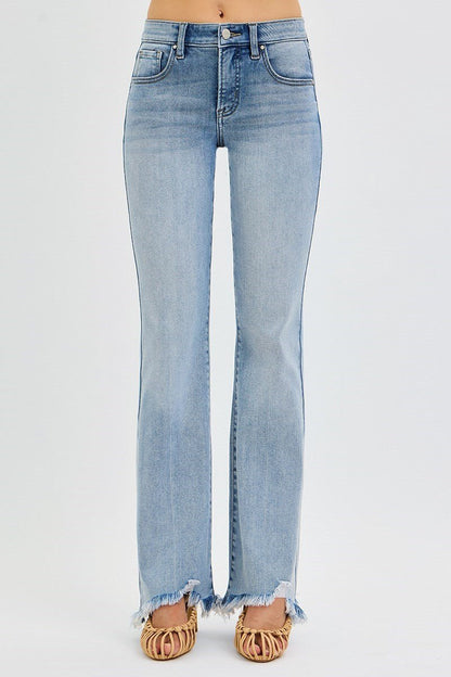 Risen Tummy Control Mid Rise Flare With Fray Hem - Wild Azalea Boutique