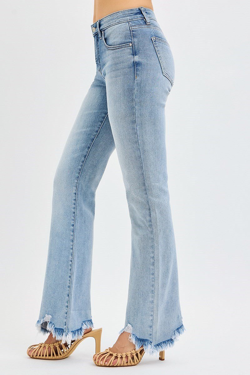 Risen Tummy Control Mid Rise Flare With Fray Hem - Wild Azalea Boutique