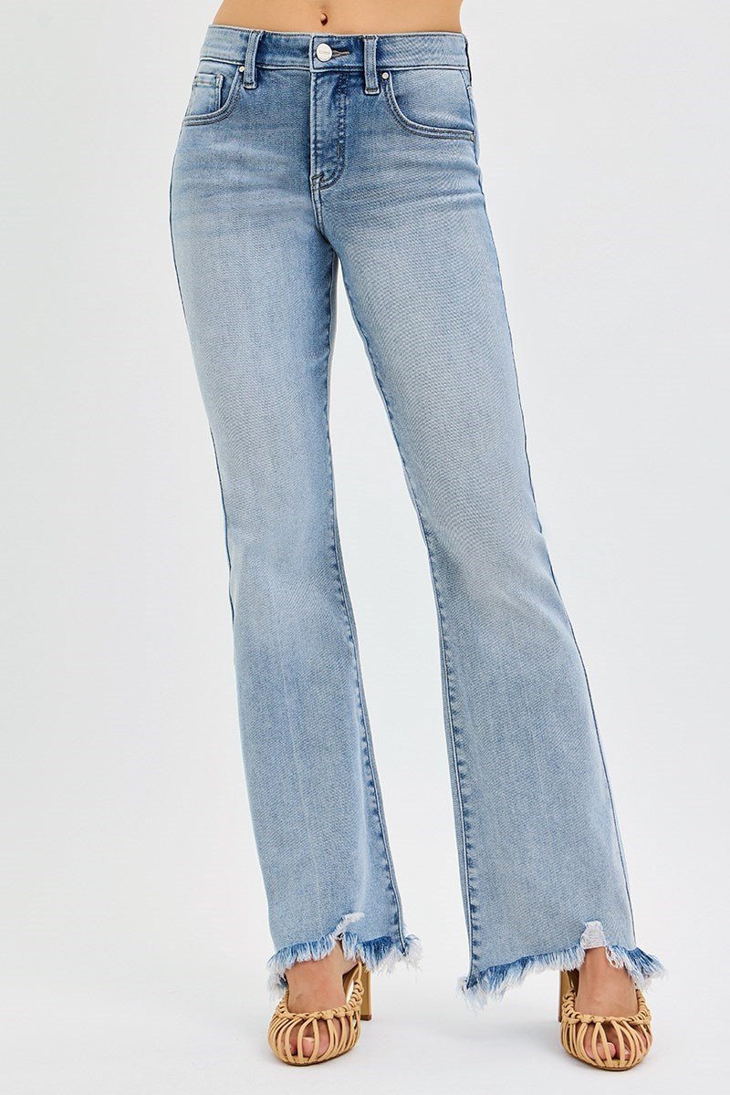 Risen Tummy Control Mid Rise Flare With Fray Hem - Wild Azalea Boutique