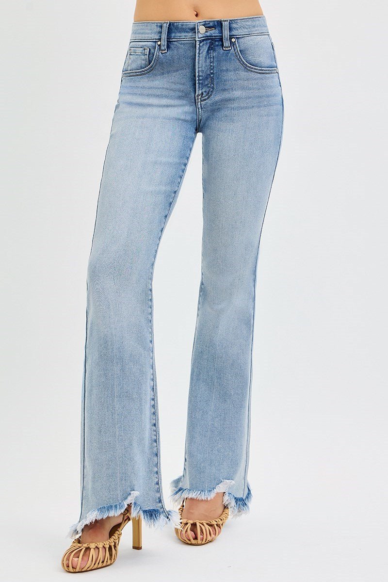 Risen Tummy Control Mid Rise Flare With Fray Hem - Wild Azalea Boutique