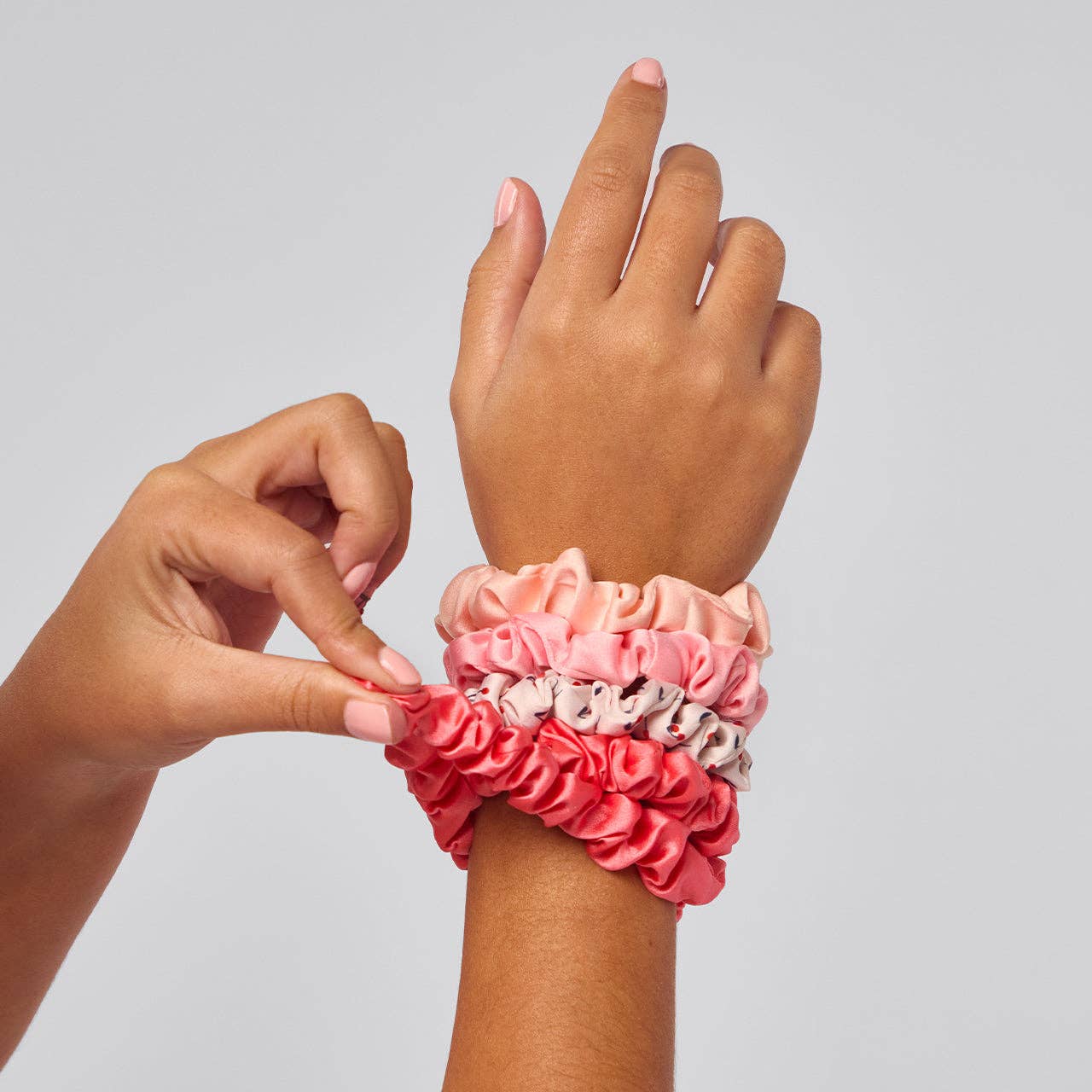 Ruched Satin Scrunchies 5pc Set - Assorted Cherry Blossom - Wild Azalea Boutique