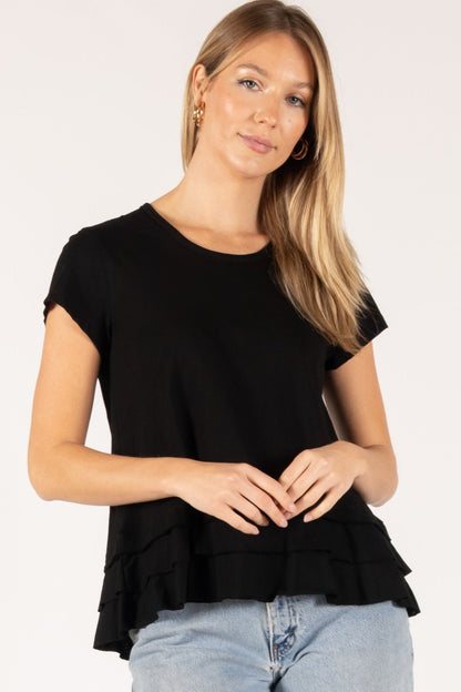 Cotton Tshirt Ruffle Layer Top  - Wild Azalea Boutique