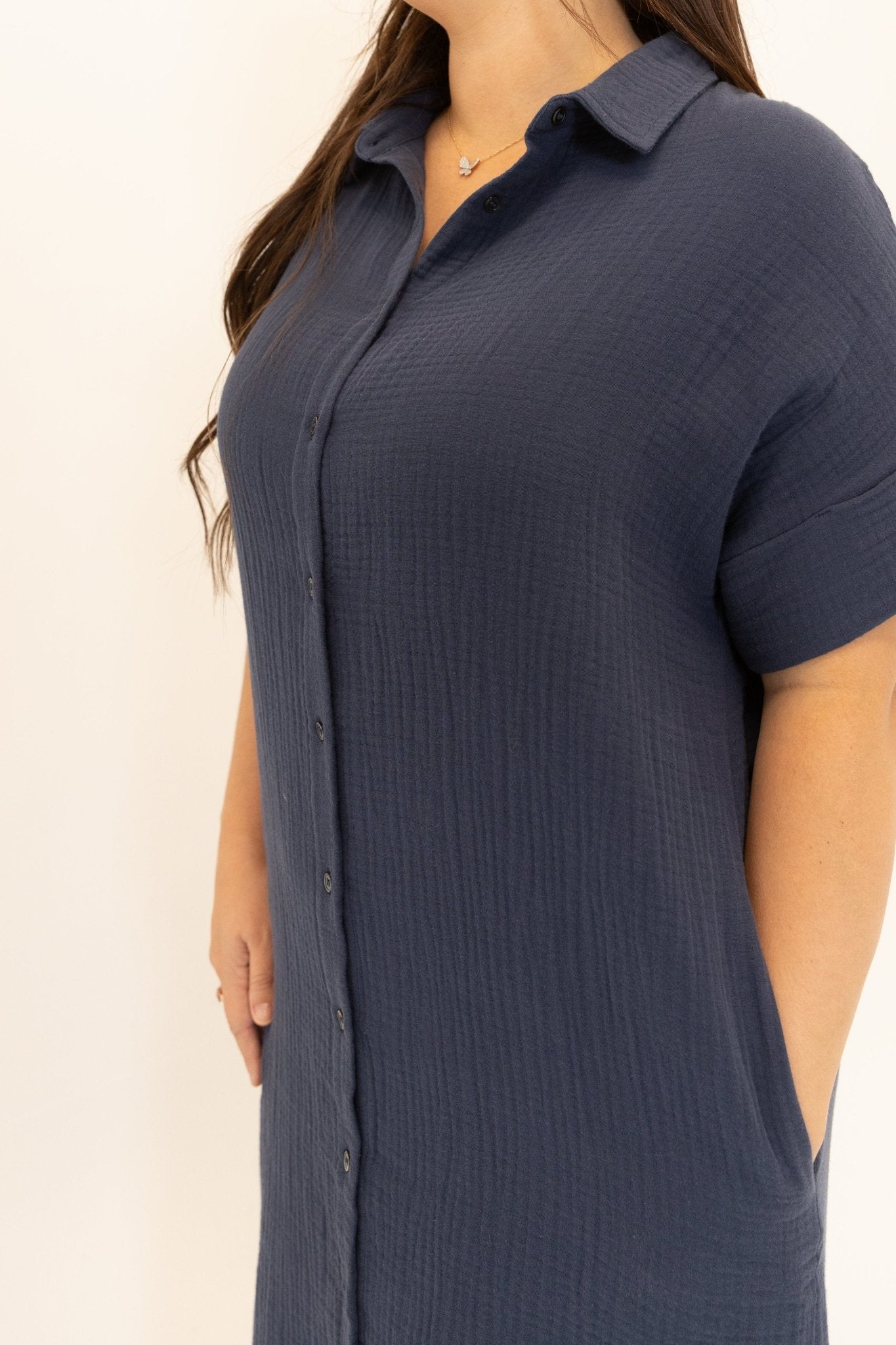 cotton midi dress short sleeve Short Sleeve Cotton Midi Dress Navy / S