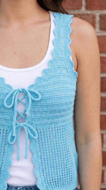 Sleeveless Open Knit Double Tie-Front Vest - Wild Azalea Boutique