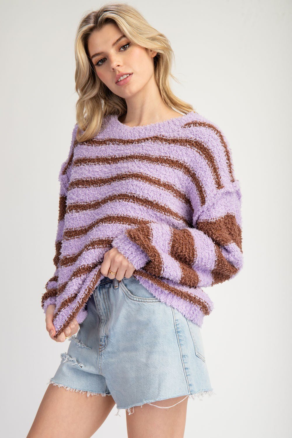Striped Round Neck Sweater - Wild Azalea Boutique