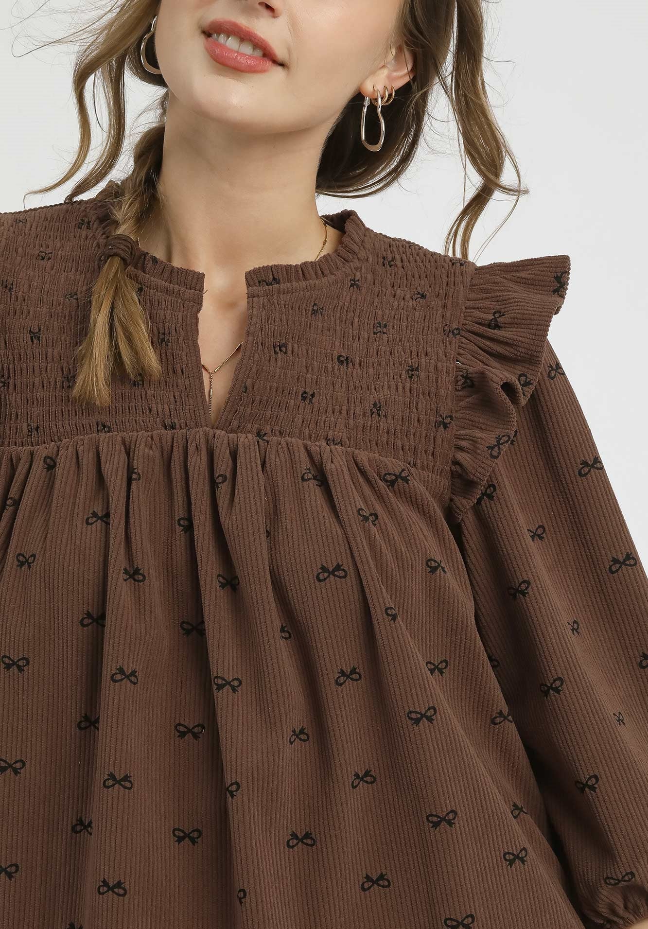 Umgee Bow Smocked Babydoll Top - Wild Azalea Boutique