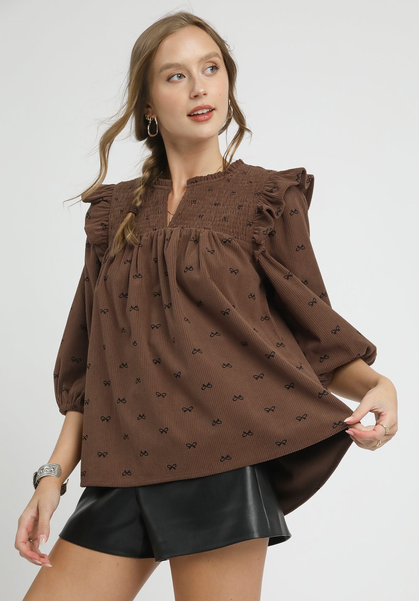 Umgee Bow Smocked Babydoll Top - Wild Azalea Boutique