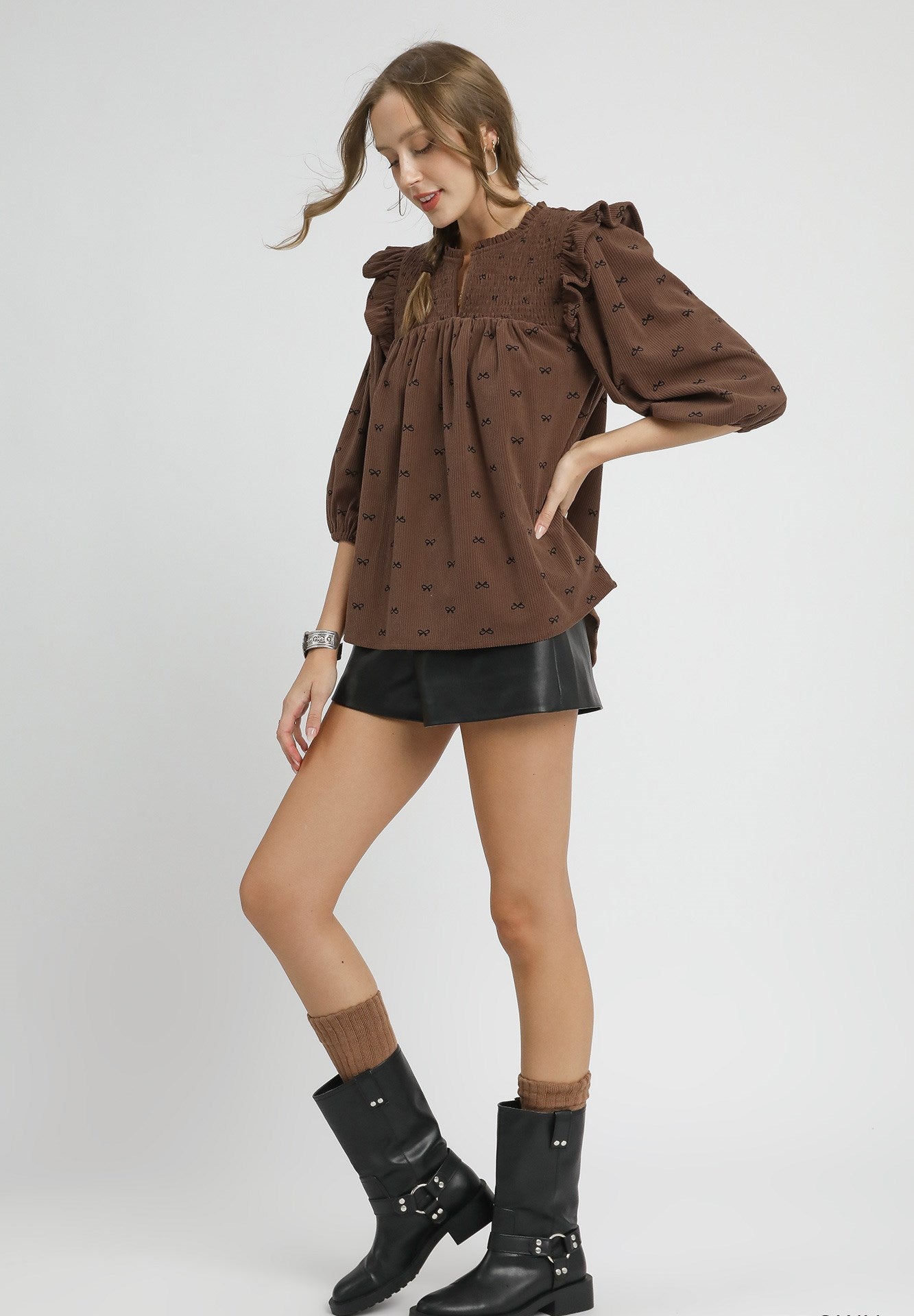 Umgee Bow Smocked Babydoll Top - Wild Azalea Boutique