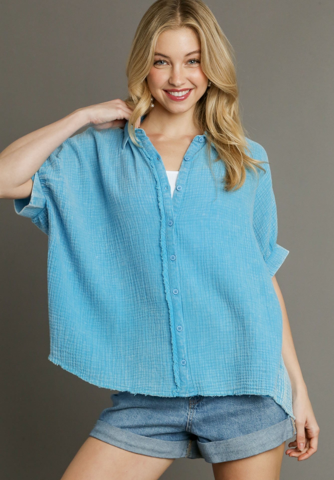 Umgee Cotton Mineral Wash Button Down - Wild Azalea Boutique