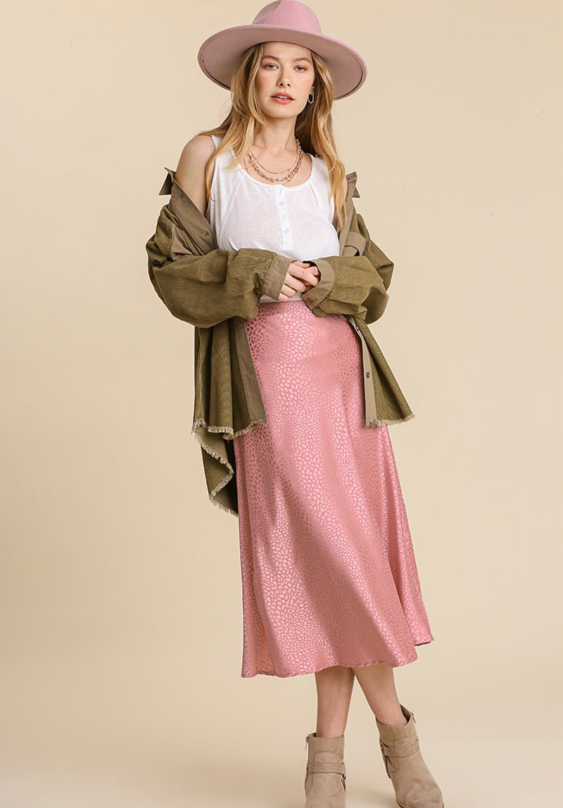 Umgee Satin Animal Print Midi Skirt - Wild Azalea Boutique