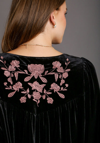 Umgee Velvet Embroidery Top - Wild Azalea Boutique