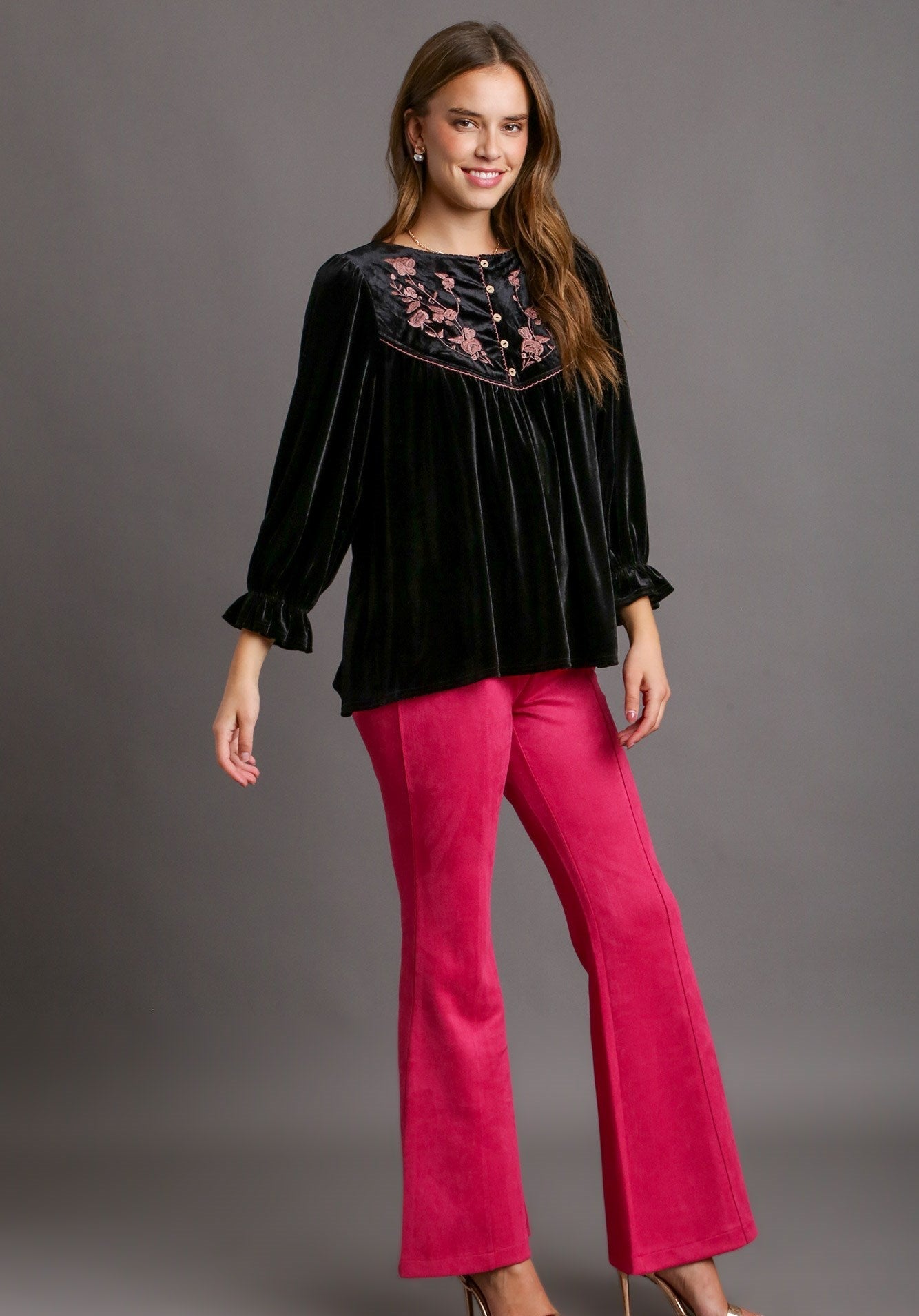 Umgee Velvet Embroidery Top - Wild Azalea Boutique