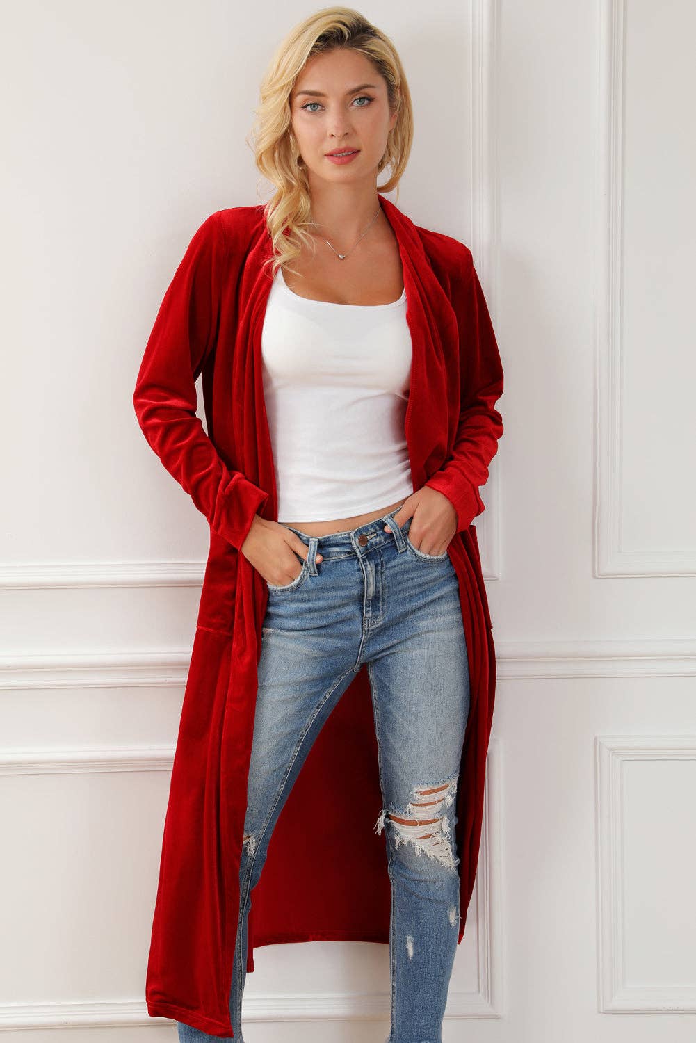 Velvet Open - Front Pocketed Cardigan - Wild Azalea Boutique