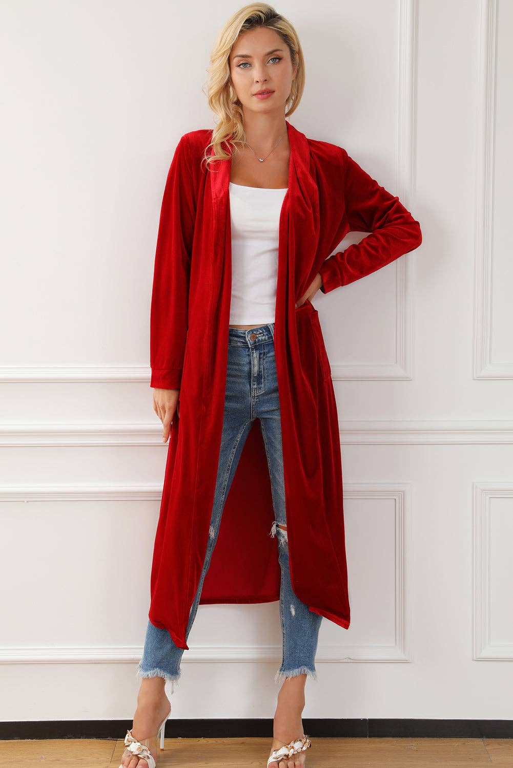 Velvet Open - Front Pocketed Cardigan - Wild Azalea Boutique