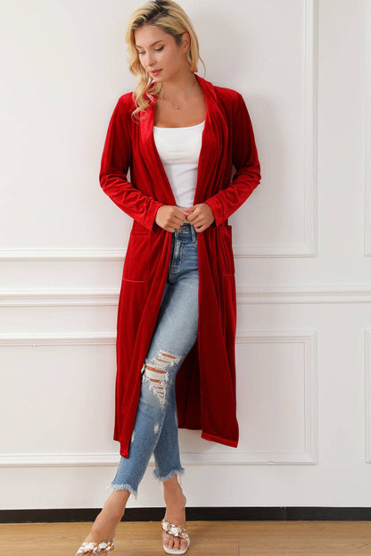 Velvet Open - Front Pocketed Cardigan - Wild Azalea Boutique