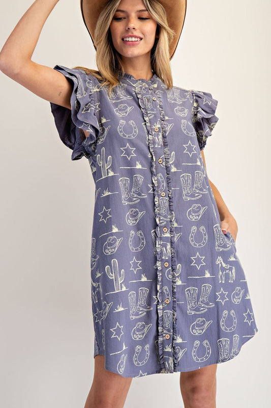 Western Button Down Mini Dress - Wild Azalea Boutique
